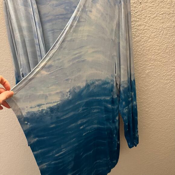 Soft Surroundings Waterfall Cardigan 1X | Ombre Blue Draped Open Front High Low - Picture 4 of 7